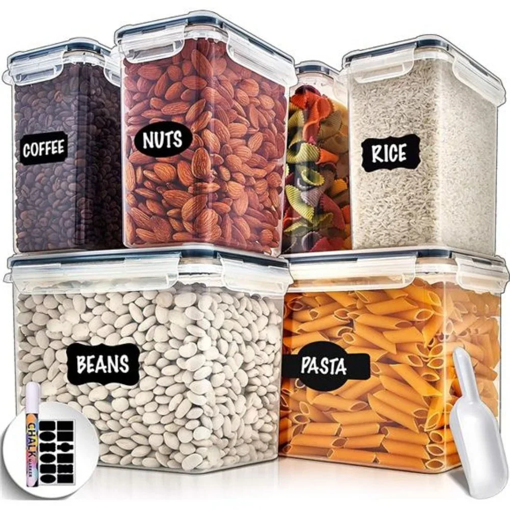 Food Storage Bins with Lids Airtight Includes Marker, Pen & Scoop (6 Pack)